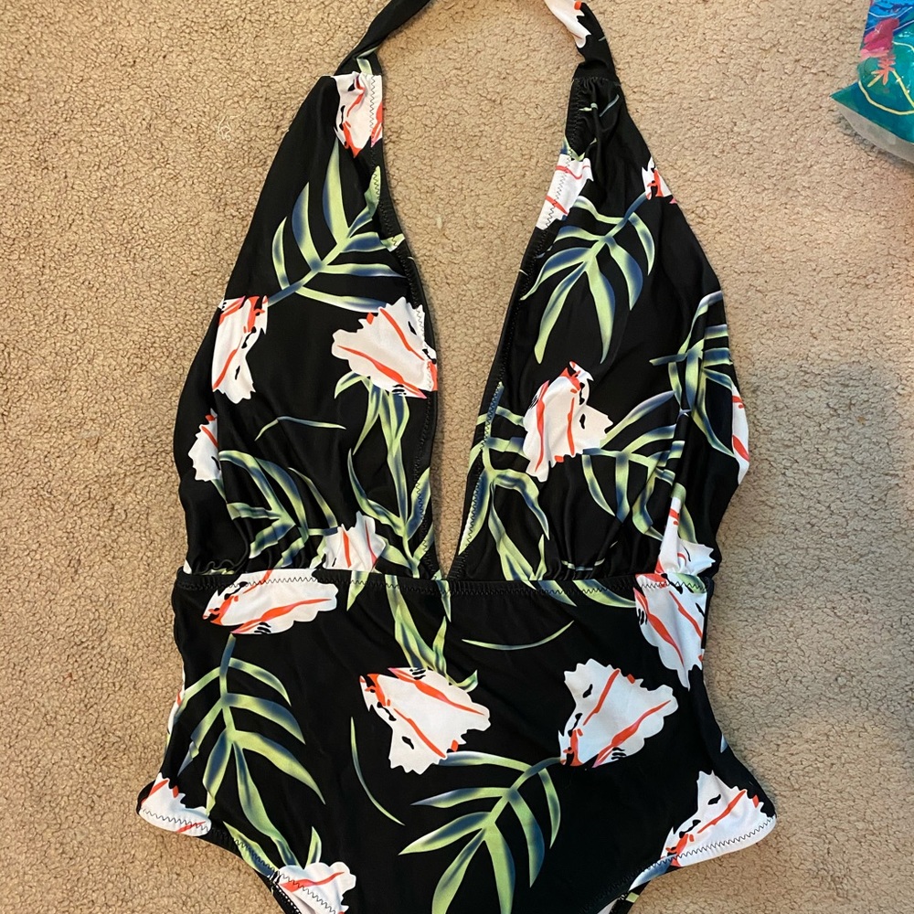 NWT One piece halter bathing suit M